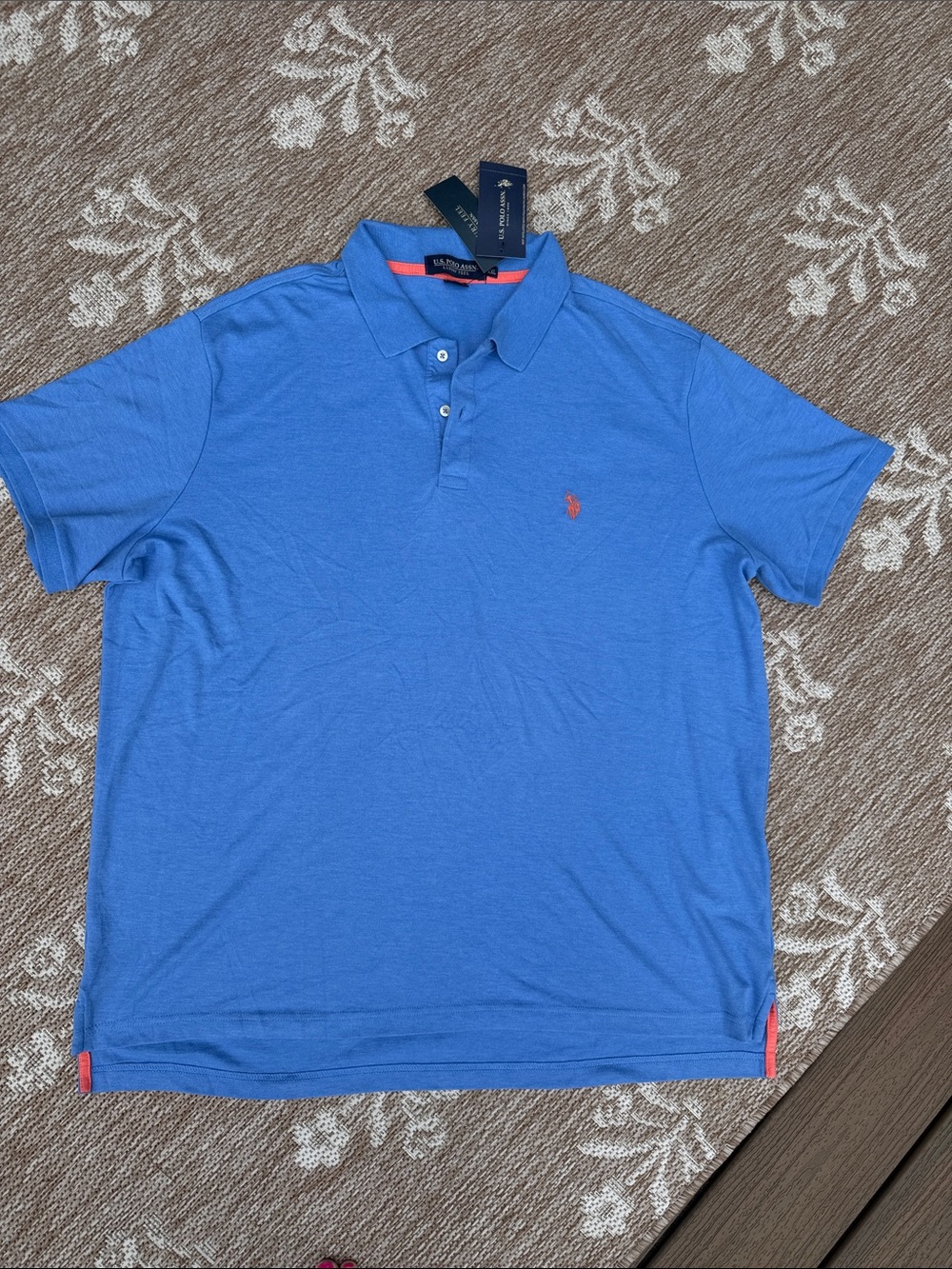 U.S. Polo Assn. Bright Blue Short-Sleeve Polo with Coral Logo